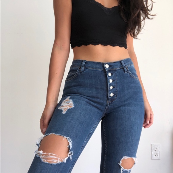 Free People destroyed reagan button front jeans 27 - Picture 2 of 6